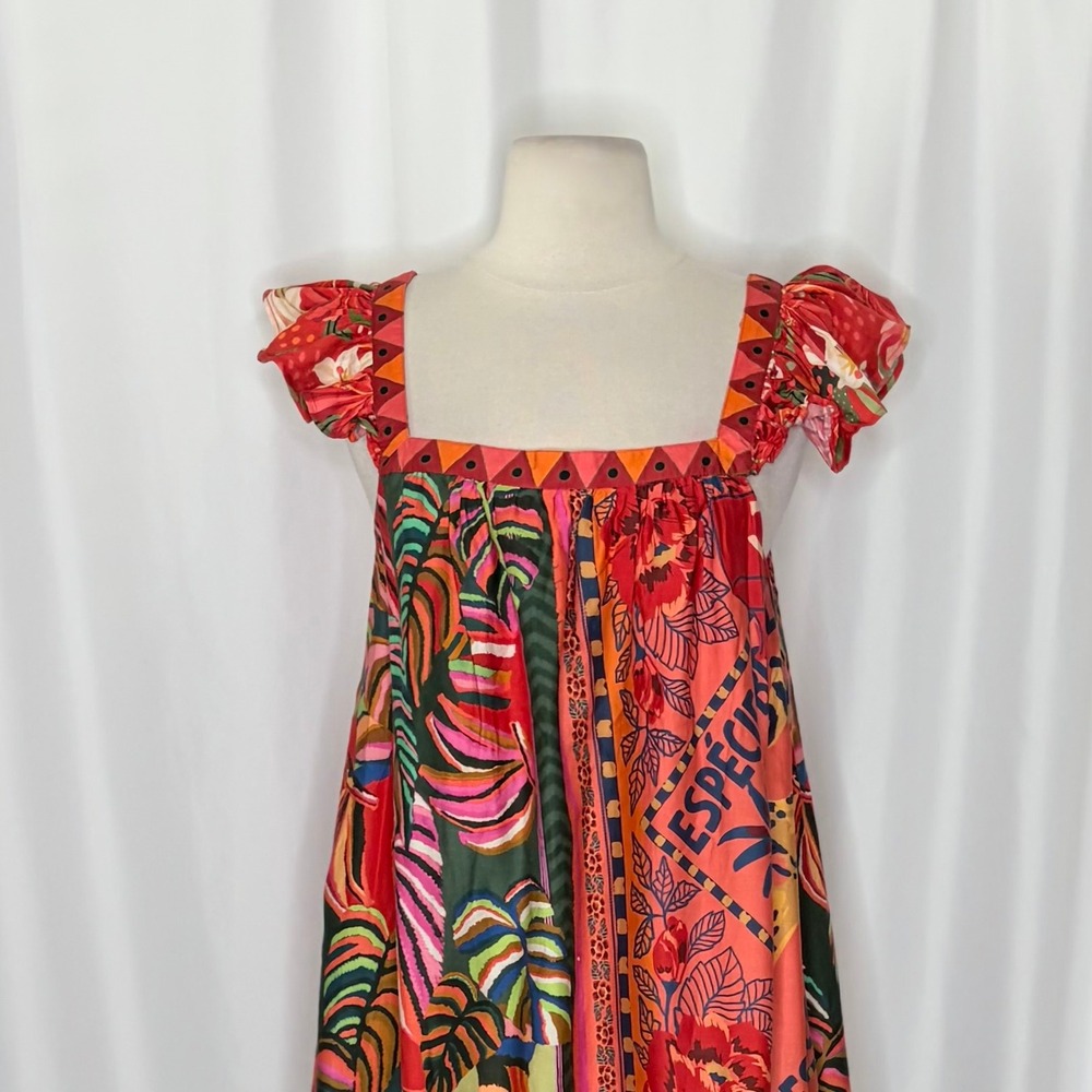Anthropologie FARM RIO Mosaic Midi Dress Cotton Pockets Colorful Tropical Medium - Picture 4 of 15
